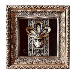 Framed Venetian Style Jester Mask Art Decor 7.5”x 7.5” Ornate